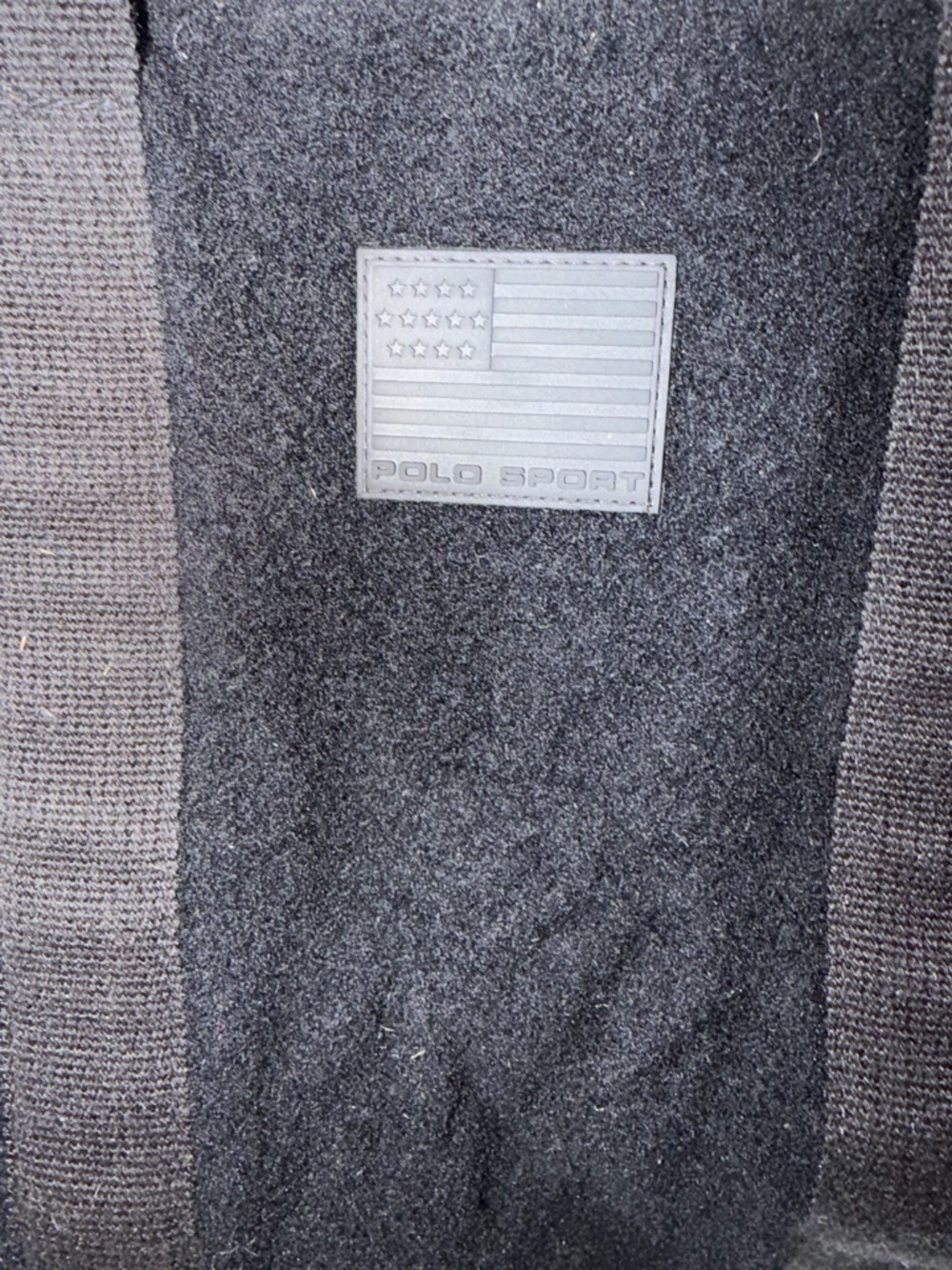 Vintage Polo Sport Ralph Lauren Black Wool Tote Bag Rubber Flag Patch 90s Y2K - Picture 3 of 7